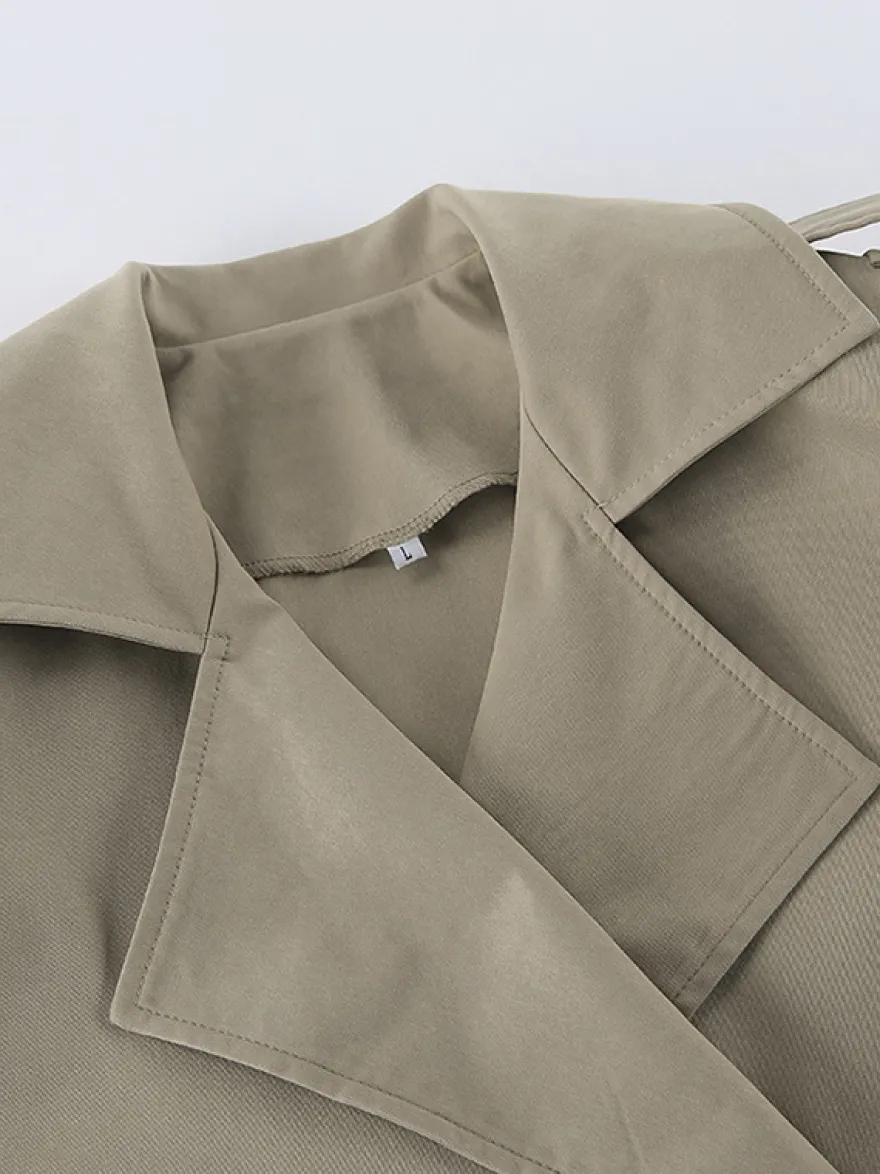 Trench-coat court kaki à ceinture pour femme - Veste croisée chic - Collection printemps 2026