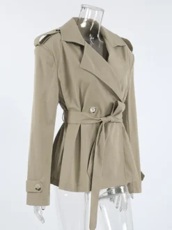 Trench-coat court kaki à ceinture pour femme - Veste croisée chic - Collection printemps 2026