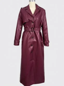 Trench-coat en similicuir pour femme - Veste maxi ceinturée à simple boutonnage - Vêtements d'extérieur chics pour le printemps 2026