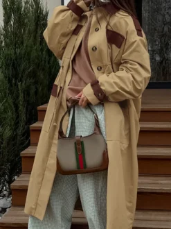 Trench-coat long Barn Color Block pour femme - Coupe longue utilitaire à cordon de serrage - Style safari idéal pour le printemps 2026
