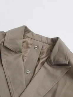 Trench-coat maxi kaki croisé à revers cranté et ceinture à manches longues