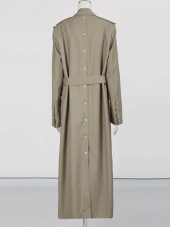 Trench-coat maxi kaki croisé à revers cranté et ceinture à manches longues