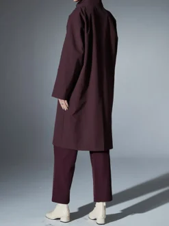 Trench-coat mi-long ample à col montant pour femme manches longues et bouton unique style décontracté