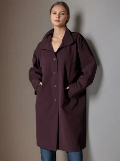 Trench-coat mi-long ample à col montant pour femme manches longues et bouton unique style décontracté