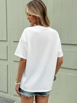 T-shirt à manches courtes blanc en viscose col rond pour femme été