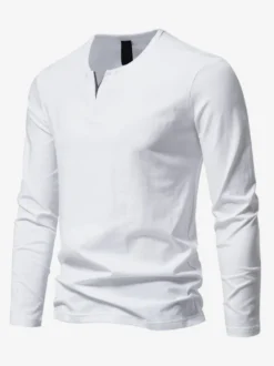 T-Shirt À Manches Longues Col En V En Coton Homme Haut Décontracté Confortable