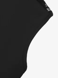 T-shirt sans manches noir dos nu en dentelle à col bateau pour femme