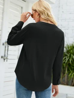 T-shirts À Manches Longues En Mousseline De Soie Blanche À Col En V Pour Femmes