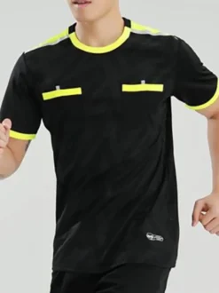 T-shirt Sport Arbitre Homme Manches Courtes Football Polyester Confortable Poches