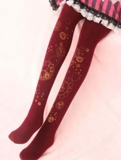 Velvet Lolita Stocking Clock Travel Estampage à chaud Collants Lolita d'hiver Déguisements Halloween