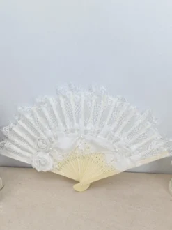 Éventail Rococo Style Lolita Accessoires Champagne Dentelle Fleurs Perles Vintage