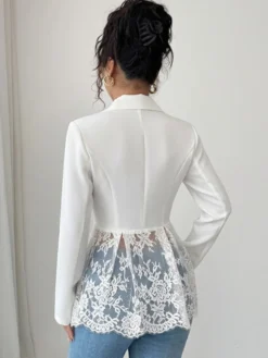 Veste blazer cintrée pour femme ourlet péplum en dentelle taille ajourée coupe ajustée manteau d'extérieur