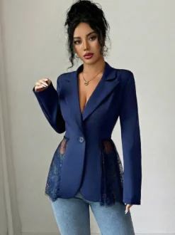 Veste blazer cintrée pour femme ourlet péplum en dentelle taille ajourée coupe ajustée manteau d'extérieur