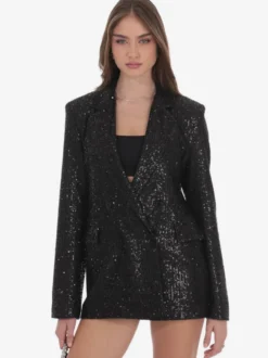 Veste blazer oversize à sequins double boutonnage et revers cranté pour femme