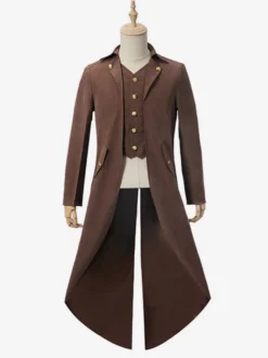 Veste Café Marron Vintage Rétro Médiéval Rétro Tuxedo Punk Rétro Vêtements Mi-longs