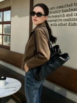 Veste courte en daim à col zippé pour femme style vintage coupe ample manteau d'extérieur court