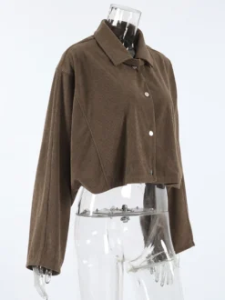 Veste courte en velours côtelé marron pour femme - Haut utilitaire oversize - Style streetwear Maillard tenues décontractées du quotidien 2026
