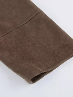 Veste courte femme en daim moka - Fermeture éclair minimaliste col polo coupe carrée - Idéale pour un look streetwear printanier décontracté (collection printemps 2026)