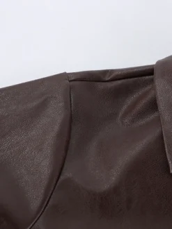 Veste courte femme en similicuir marron - Haut rétro à revers et boutons coupe carrée - Tenues décontractées printemps 2026