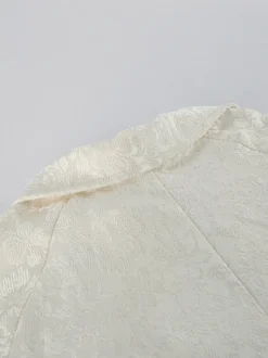 Veste courte à texture jacquard pour femme fermeture éclair manches lanternes ourlet à cordon coupe oversize