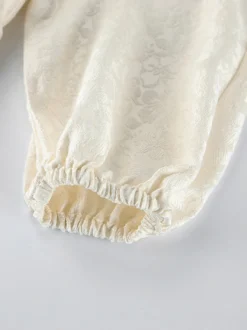 Veste courte à texture jacquard pour femme fermeture éclair manches lanternes ourlet à cordon coupe oversize
