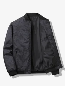 Veste de baseball pour homme col imprimé feuille d'érable manches longues poignets élastiques poches latérales zippées veste légère