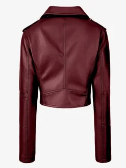Veste de motard courte multicolore revers fermeture éclair diagonale ceinture vêtement d'extérieur en similicuir