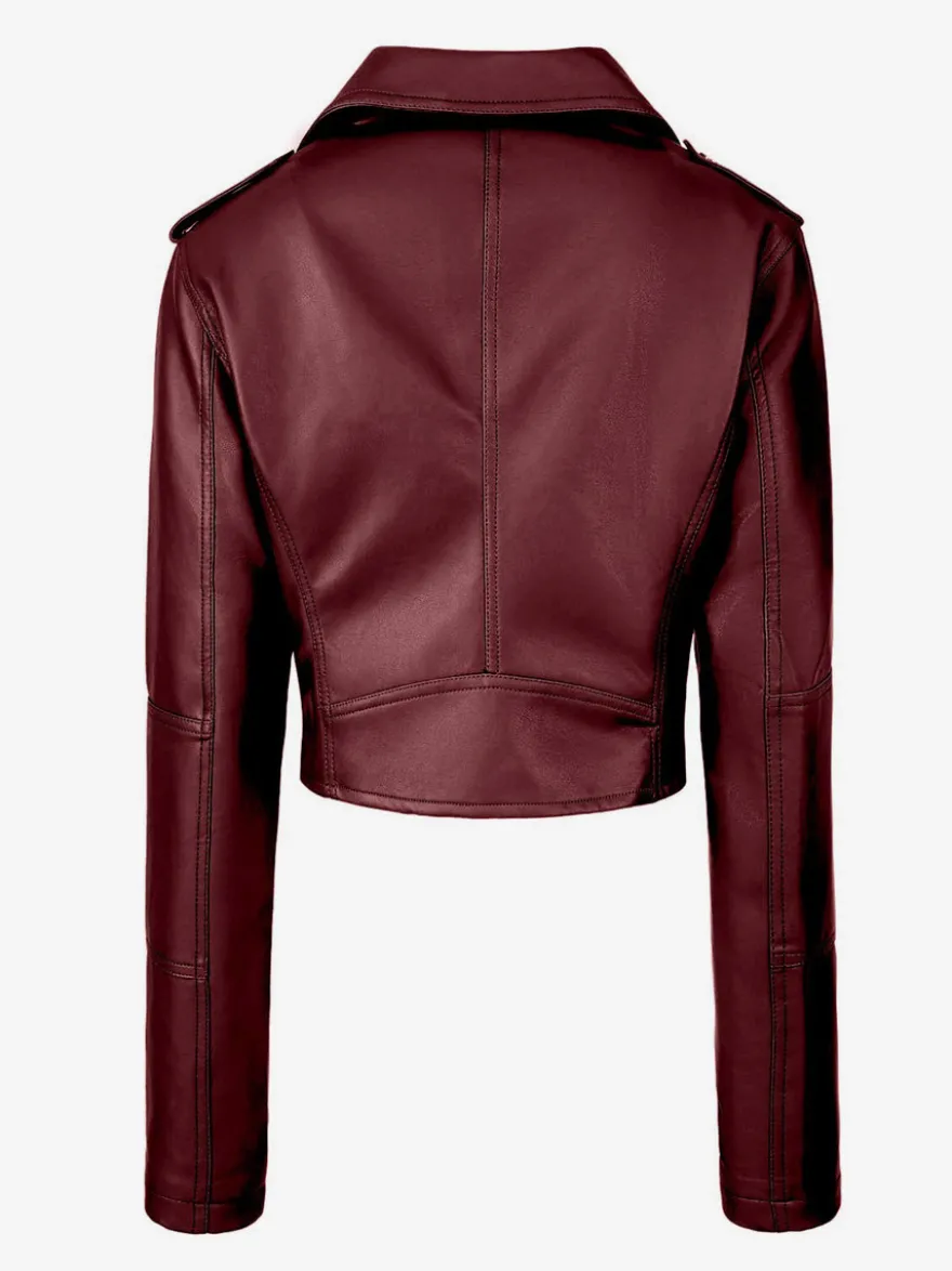 Veste de motard courte multicolore revers fermeture éclair diagonale ceinture vêtement d'extérieur en similicuir