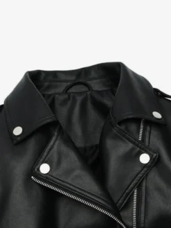 Veste de motard courte multicolore revers fermeture éclair diagonale ceinture vêtement d'extérieur en similicuir