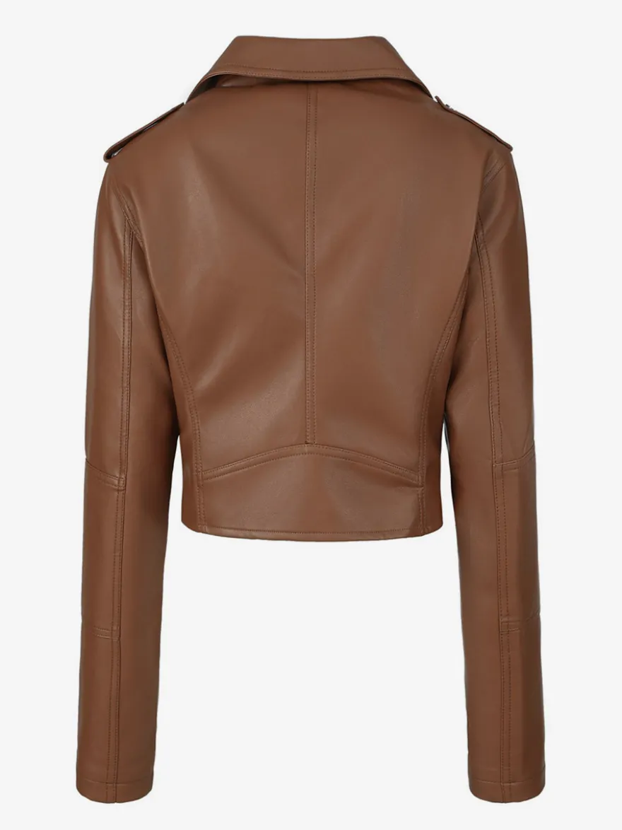 Veste de motard courte multicolore revers fermeture éclair diagonale ceinture vêtement d'extérieur en similicuir