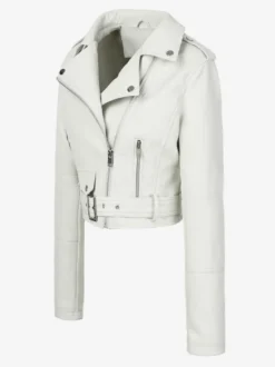 Veste de motard courte multicolore revers fermeture éclair diagonale ceinture vêtement d'extérieur en similicuir