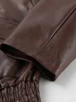 Veste de motarde femme en similicuir - Manteau moto rétro oversize à col à revers - Fermeture éclair vintage - Collection printemps 2026