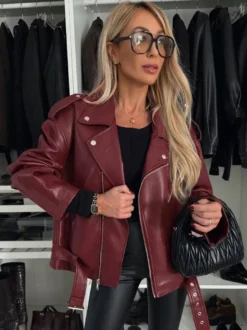 Veste de motard oversize en similicuir pour femme collection 2026