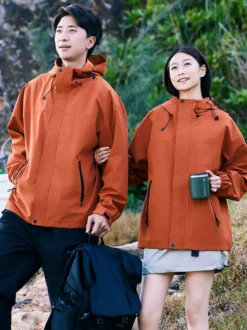 Veste De Randonnée Imperméable Unisexe À Capuche Color Block Zip Polyester Moderne