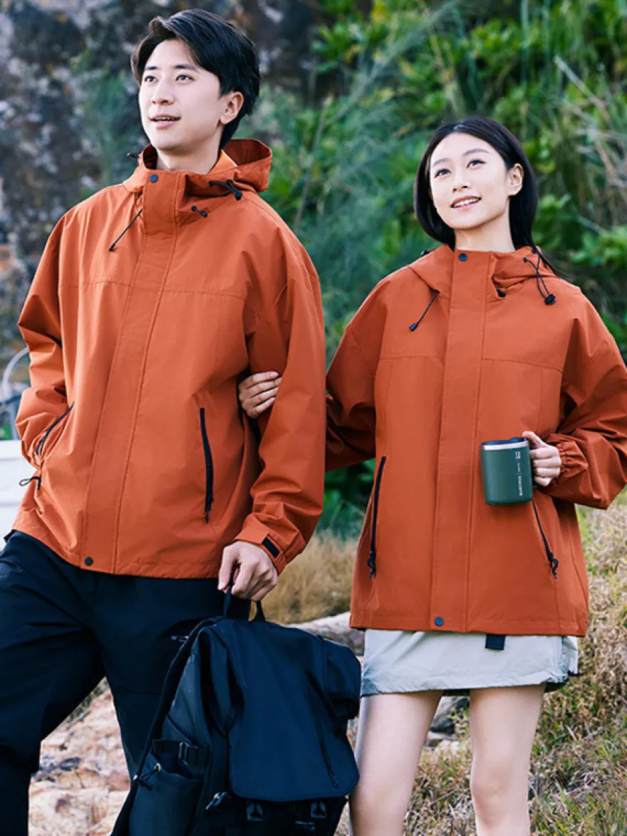 Veste De Randonnée Imperméable Unisexe À Capuche Color Block Zip Polyester Moderne
