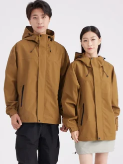 Veste De Randonnée Imperméable Unisexe À Capuche Color Block Zip Polyester Moderne