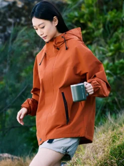 Veste De Randonnée Imperméable Unisexe À Capuche Color Block Zip Polyester Moderne
