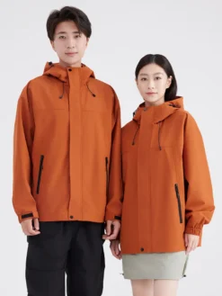 Veste De Randonnée Imperméable Unisexe À Capuche Color Block Zip Polyester Moderne