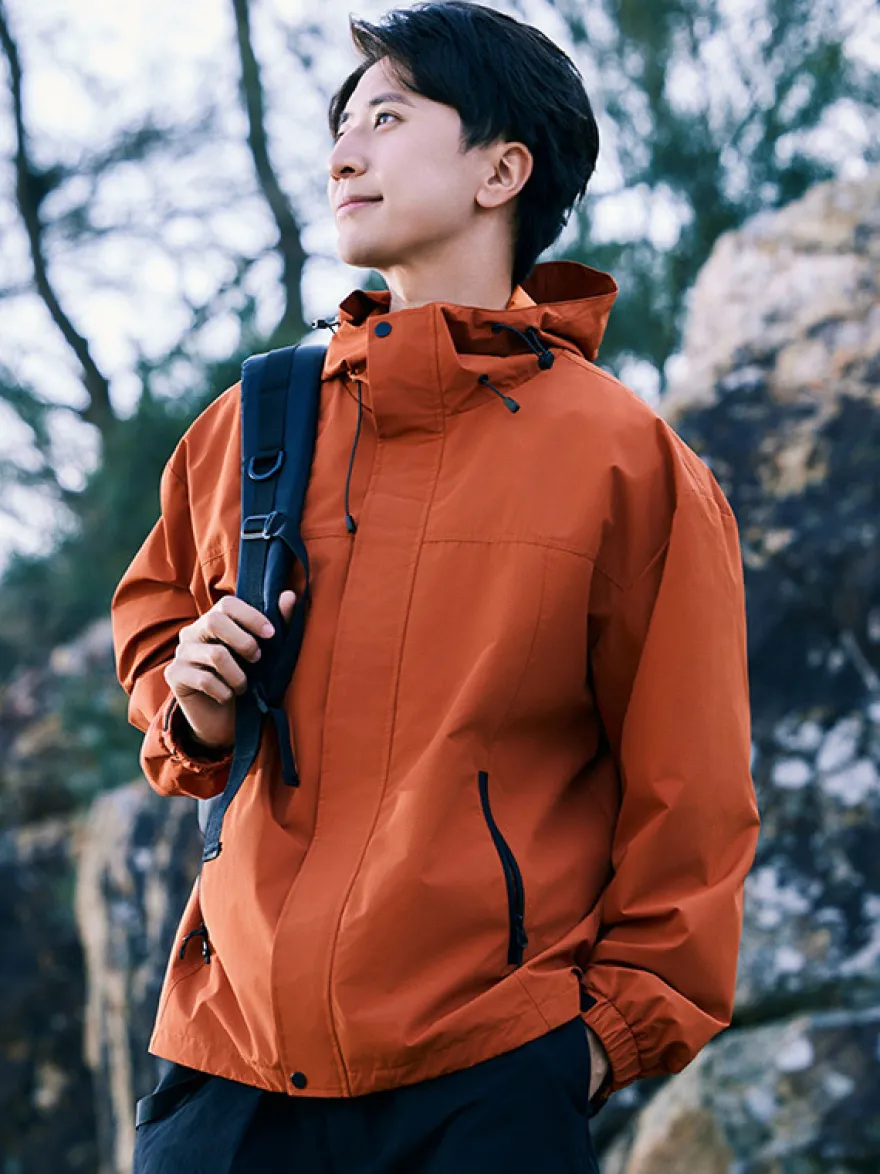 Veste De Randonnée Imperméable Unisexe À Capuche Color Block Zip Polyester Moderne