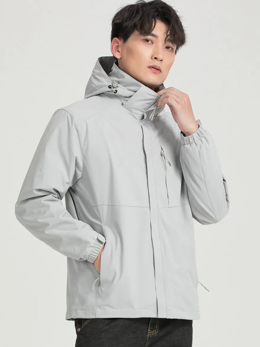 Veste De Randonnée Imperméable hommes Manteaux Décontracté Color Block Gris Élégant