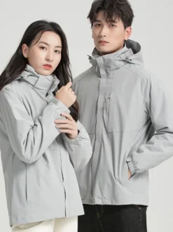 Veste De Randonnée Imperméable hommes Manteaux Décontracté Color Block Gris Élégant