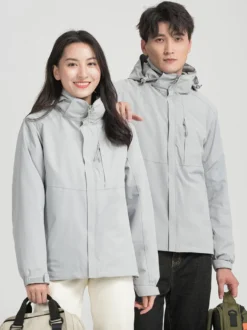 Veste De Randonnée Imperméable hommes Manteaux Décontracté Color Block Gris Élégant