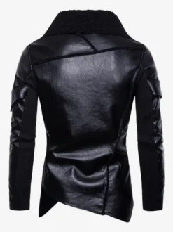 Veste en cuir pour homme avec col en fausse fourrure irrégulière Veste de moto en cuir PU