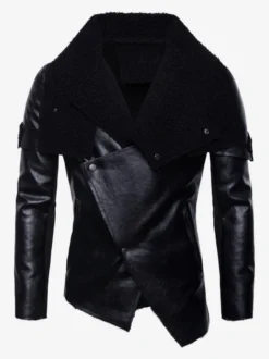 Veste en cuir pour homme avec col en fausse fourrure irrégulière Veste de moto en cuir PU