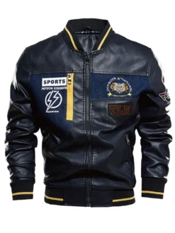Veste en cuir pour homme simple zippée imprimée col montant coupe-vent veste bomber