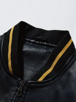 Veste en cuir pour homme simple zippée imprimée col montant coupe-vent veste bomber
