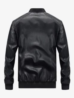 Veste en cuir pour homme veste de moto à col montant avec fermeture éclair et doublure