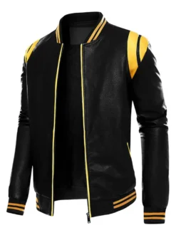 Veste en cuir unisexe grande taille pour homme couleur unie rayée fermeture éclair col montant vestes de moto