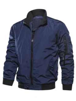 Veste en jean homme polyester col montant moderne manches longues vert chasseur veste coupe classique