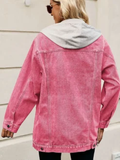 Veste en jean oversize à capuche pour femme - Manteau trucker long coupe boyfriend effet usé - Streetwear chic printemps 2026